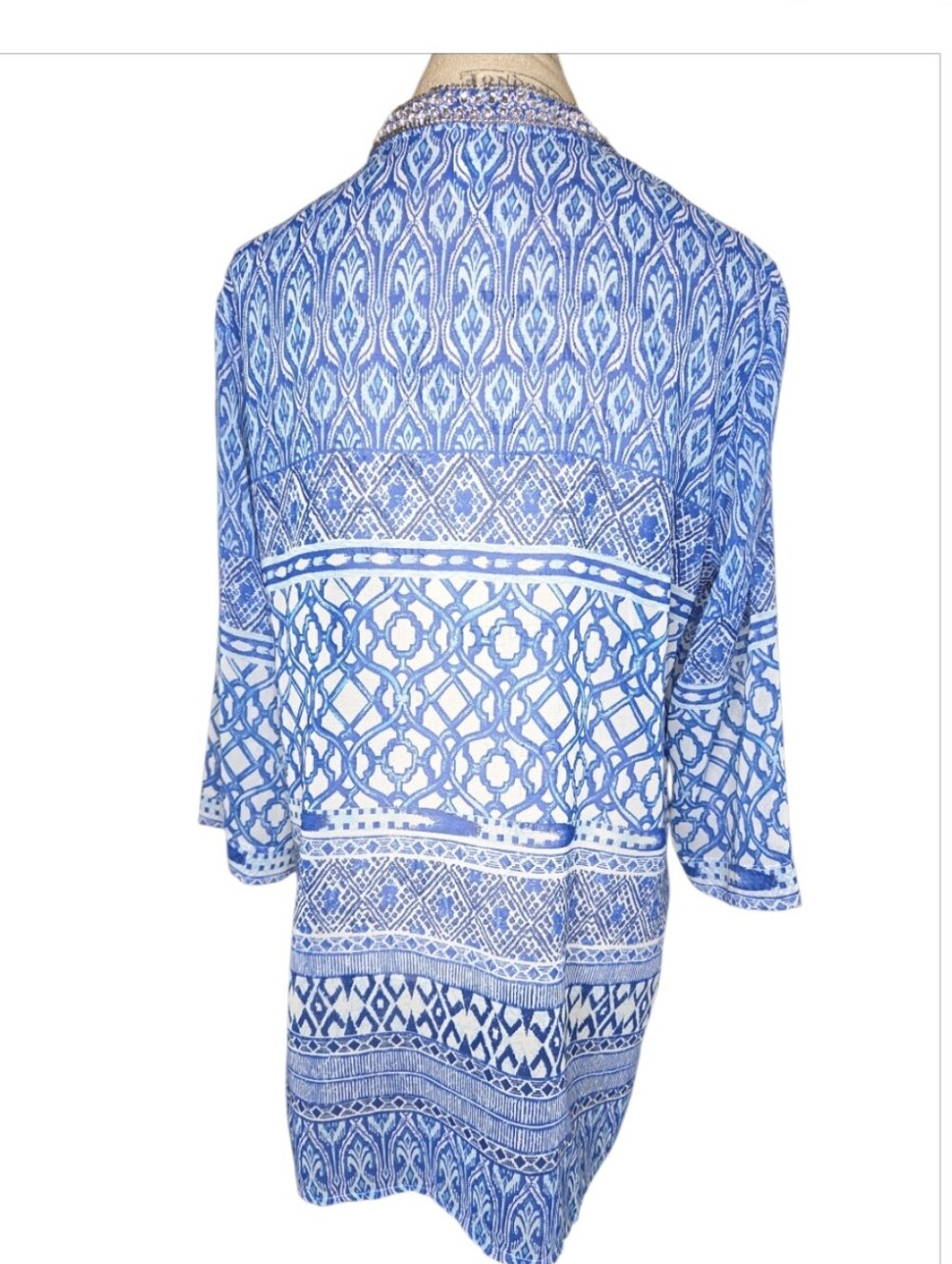 Chico's Blue Seaside Chiffon Embellished Tunic Size 2 Women's 12-14 - Picture 2 of 12